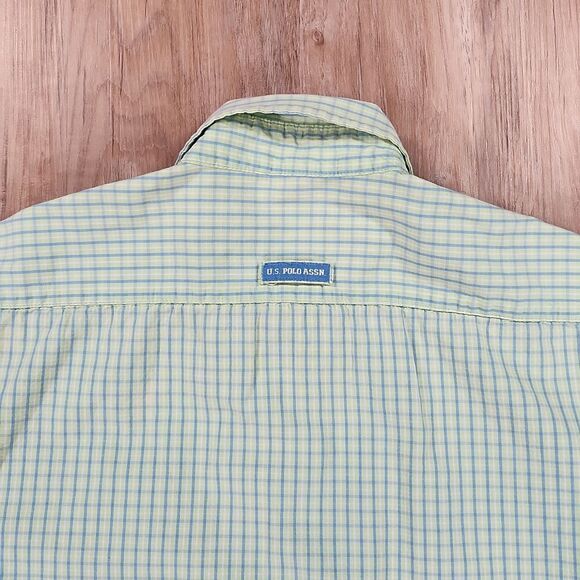 🧡U.S. Polo Assn Seafoam & Blue Plaid Short Sleeve Buttoned Shirt Medium - Picture 4 of 9